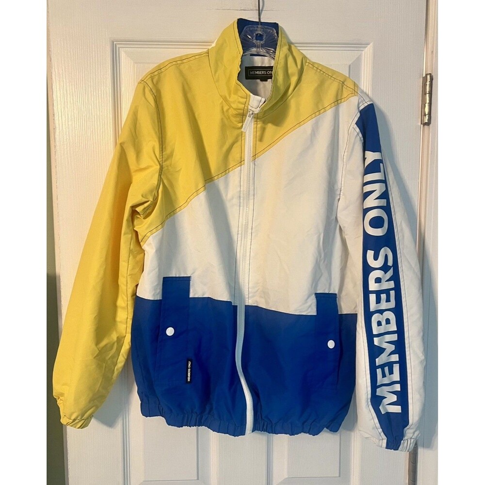 Members Only Windbreaker Jacket Mens Medium Color Block Blue Yellow White